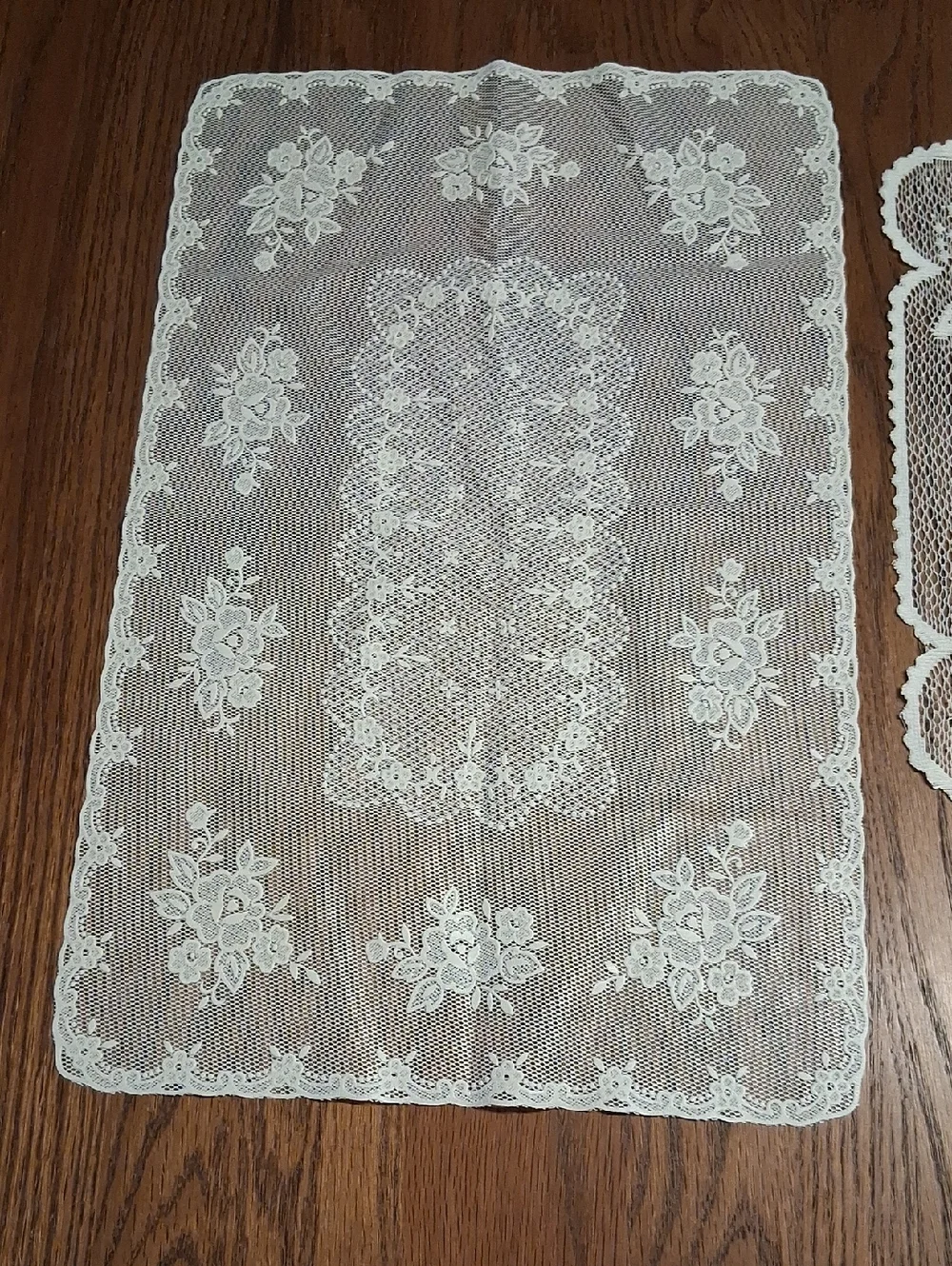 (E) Heritage Lace table centerpiece mats, or plant protectors, ecru color